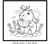 Kapibara dzieli się arbuzem z ptakami do kolorowania