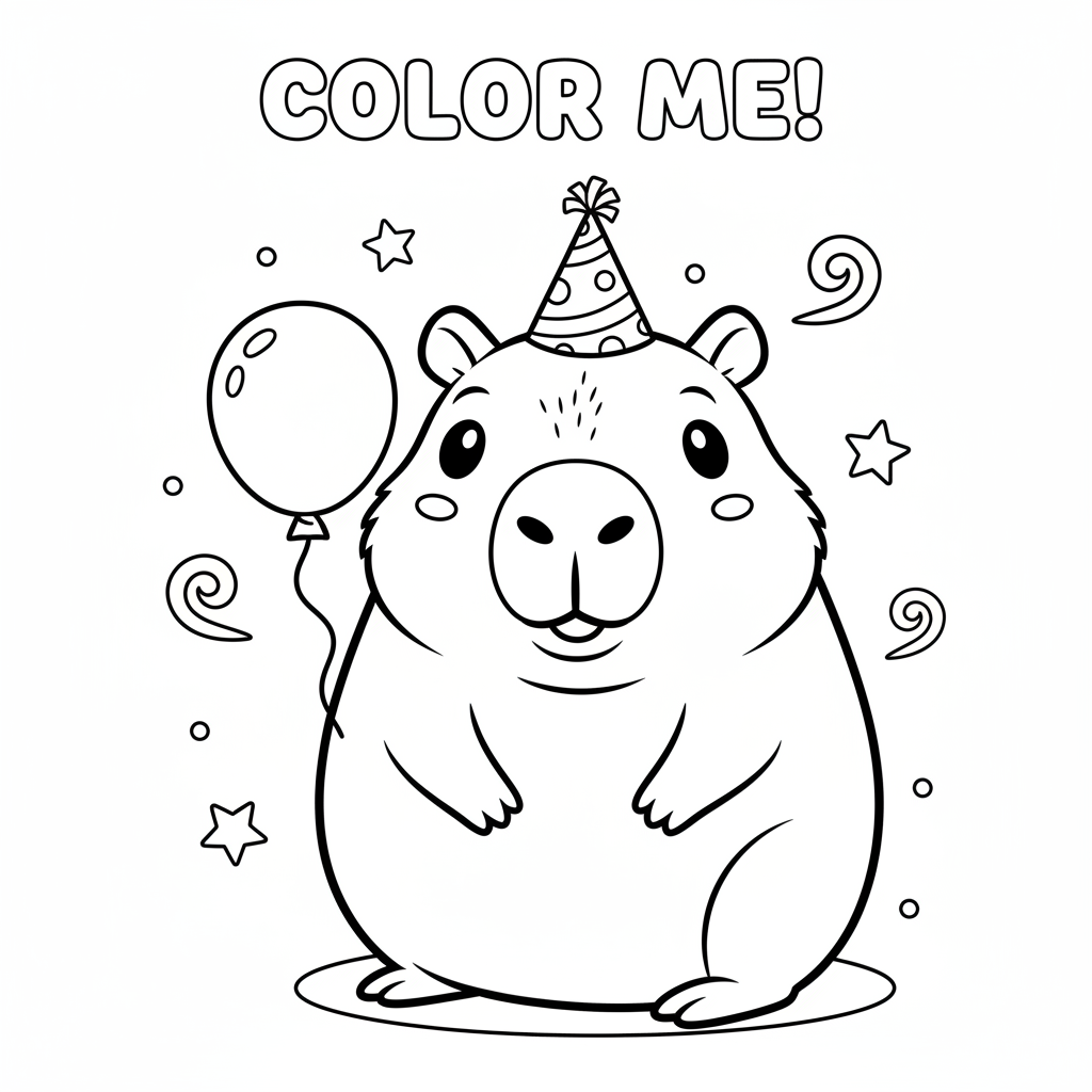 Kapibara w imprezowej czapce do kolorowania