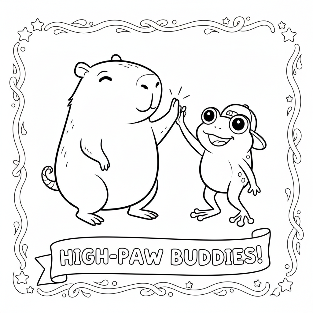 Kapibara przybija piątkę z żabą do kolorowania