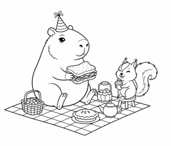 Kapibara i wiewiórka na pikniku