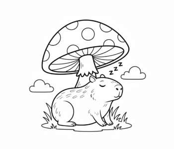 Kapibara słodki sen pod grzybem