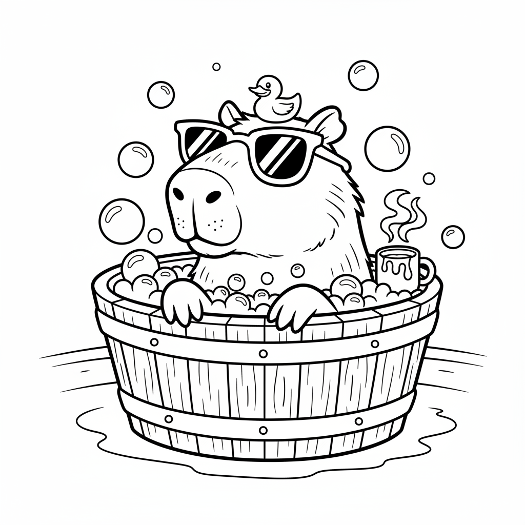 Kapibara relaksująca się w wannie do kolorowania