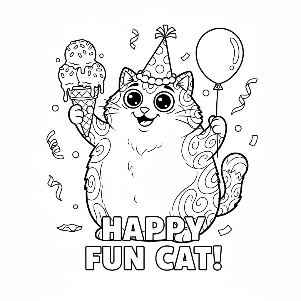 Kot w imprezowej czapce do kolorowania