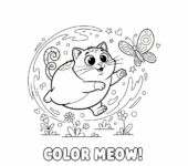 Kot goniący motyla do kolorowania