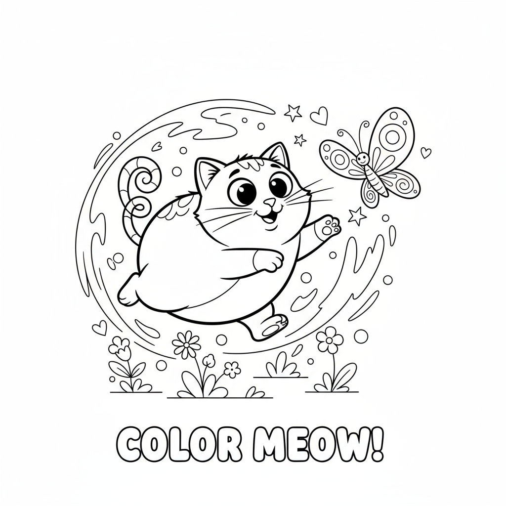 Kot goniący motyla do kolorowania