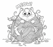 Kot bawiący się kłębkiem wełny do kolorowania