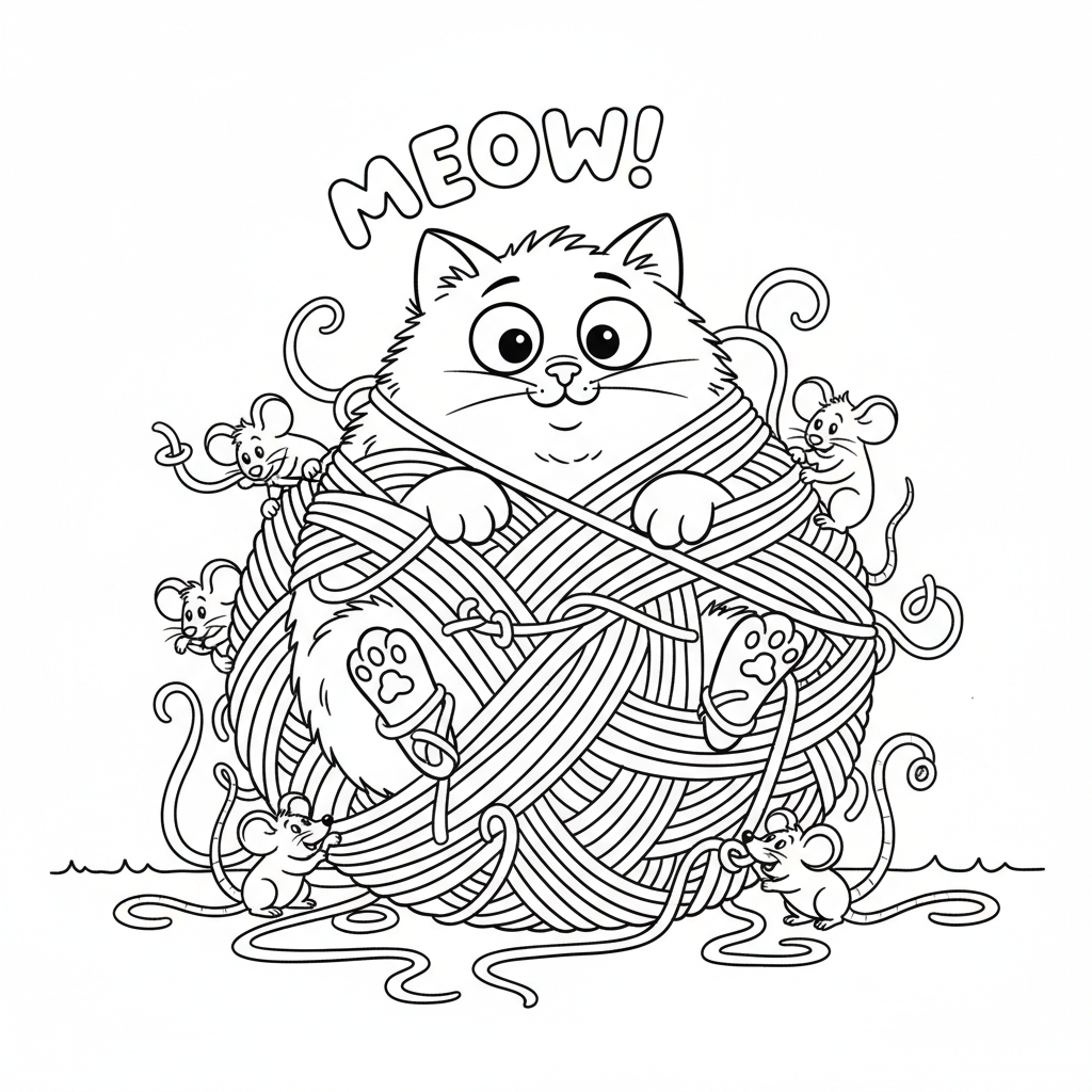 Kot bawiący się kłębkiem wełny do kolorowania