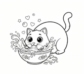 Kot pijący mleko z miski do kolorowania