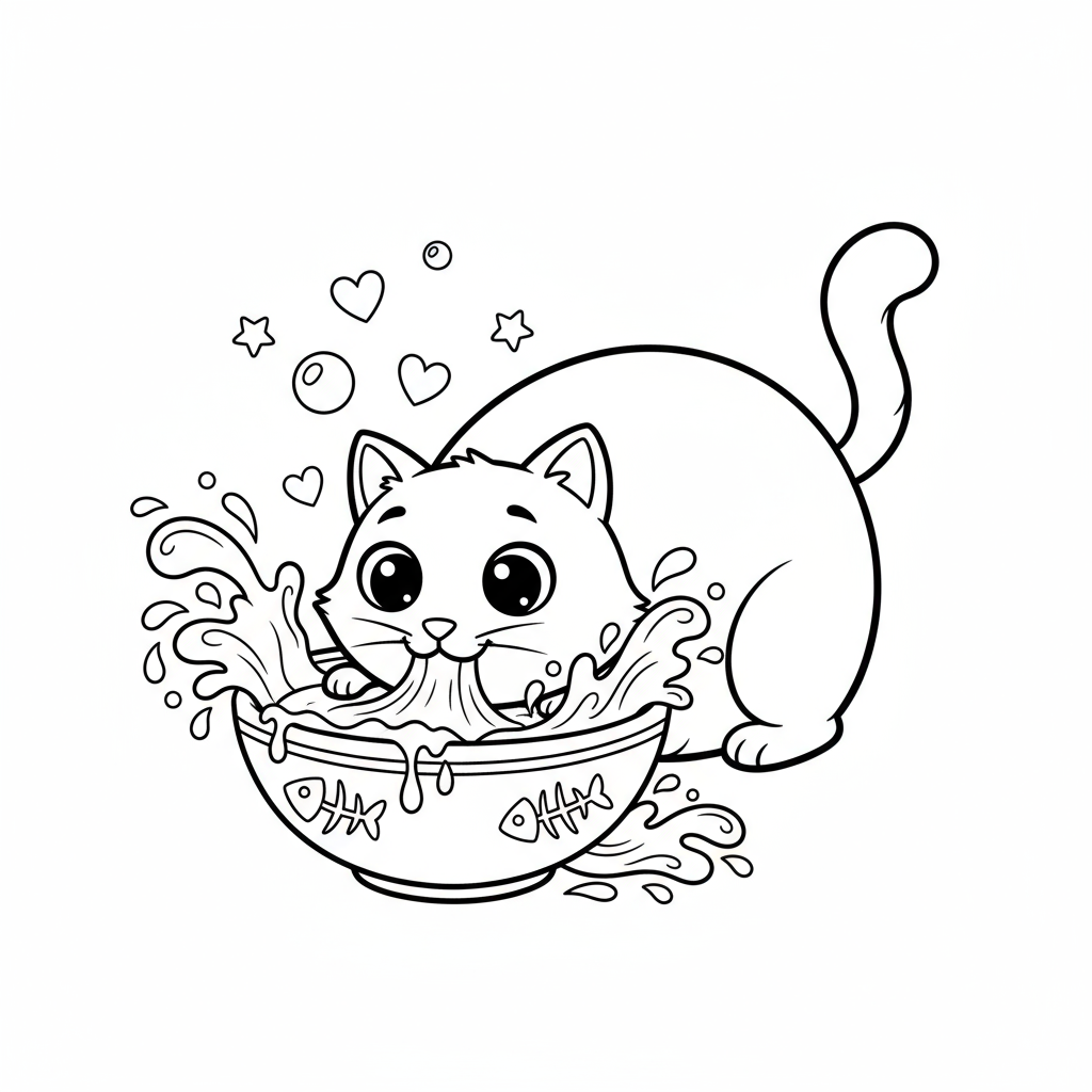 Kot pijący mleko z miski do kolorowania