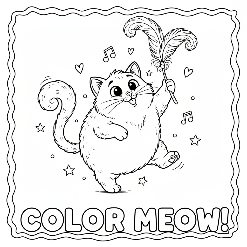 Kot bawiący się zabawką z piór do kolorowania