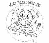 Pepperoni tańczące na kawałku pizzy do kolorowania