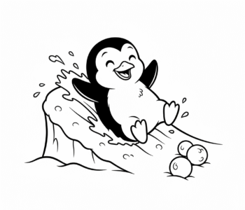 Pingwin na lodowej zjeżdżalni