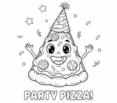 Kawałek pizzy w imprezowej czapce do kolorowania