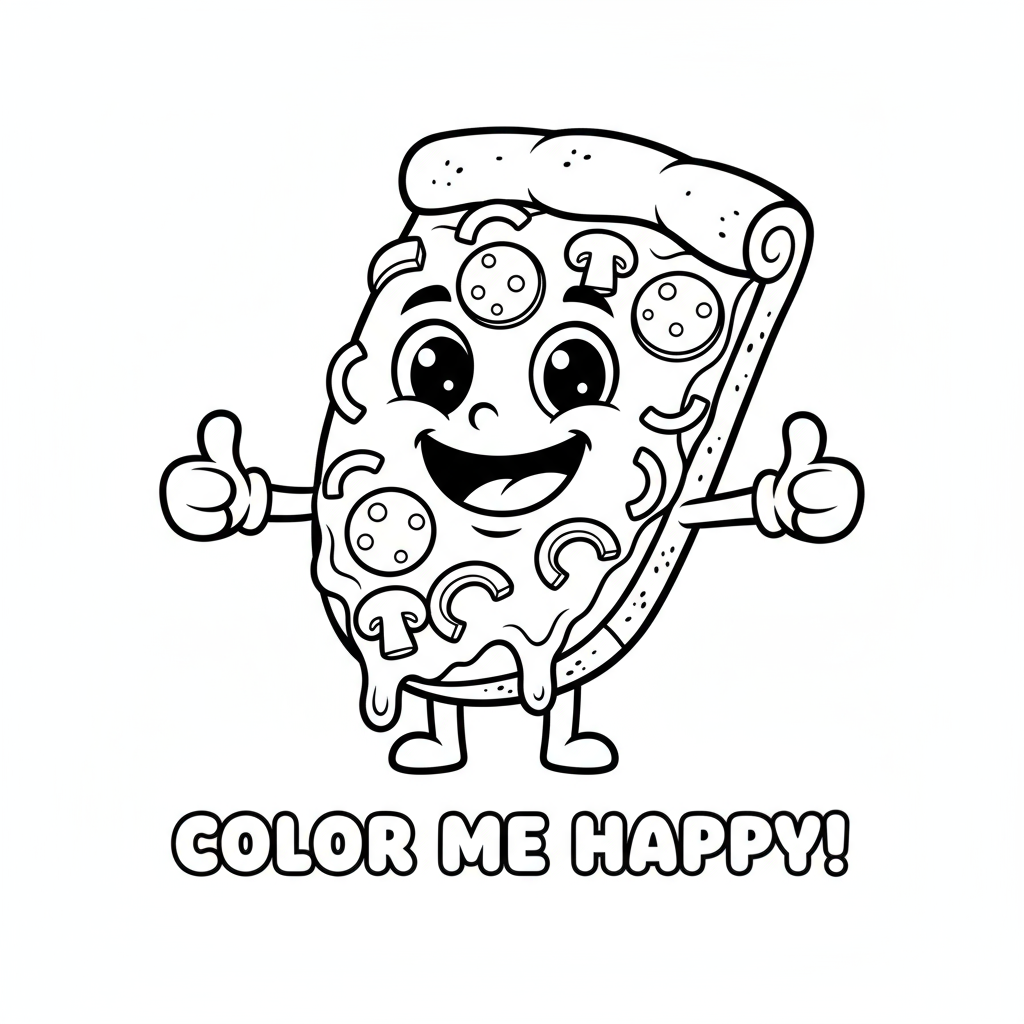 Pizza z oczami i dużym uśmiechem do kolorowania