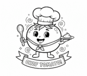 Pomidor w czapce kucharskiej do kolorowania