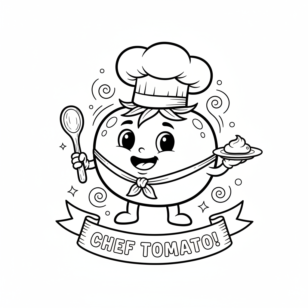 Pomidor w czapce kucharskiej do kolorowania