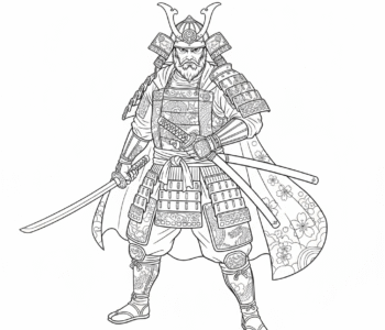 Samuraj z kataną w pełnej zbroi