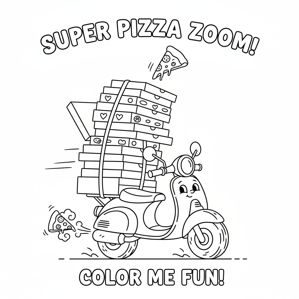 Skuter dostawczy z pudełkami pizzy do kolorowania
