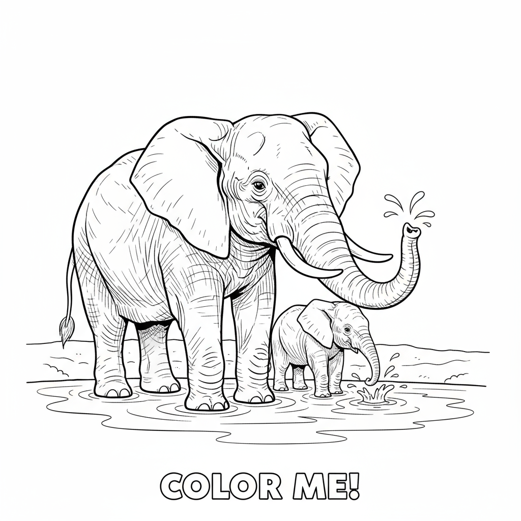 Słoń afrykański pijący wodę do kolorowania