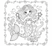 Syrena z bąbelkami i wodorostami do kolorowania