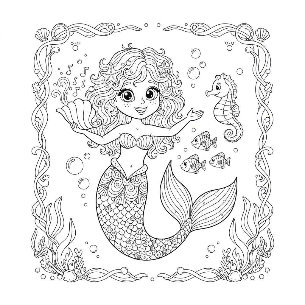 Syrena z lśniącym ogonem do kolorowania