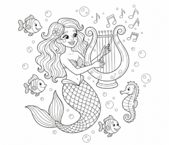 Syrena gra na harfie pod wodą