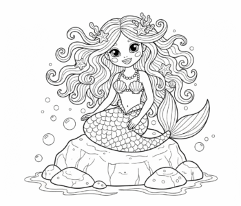 Syrena na skale z rozwianymi włosami