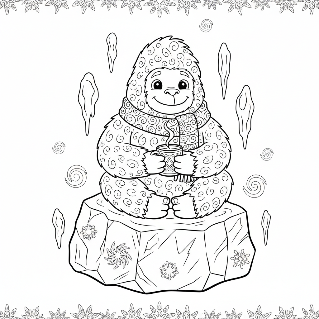 Yeti siedzący na bloku lodu do kolorowania
