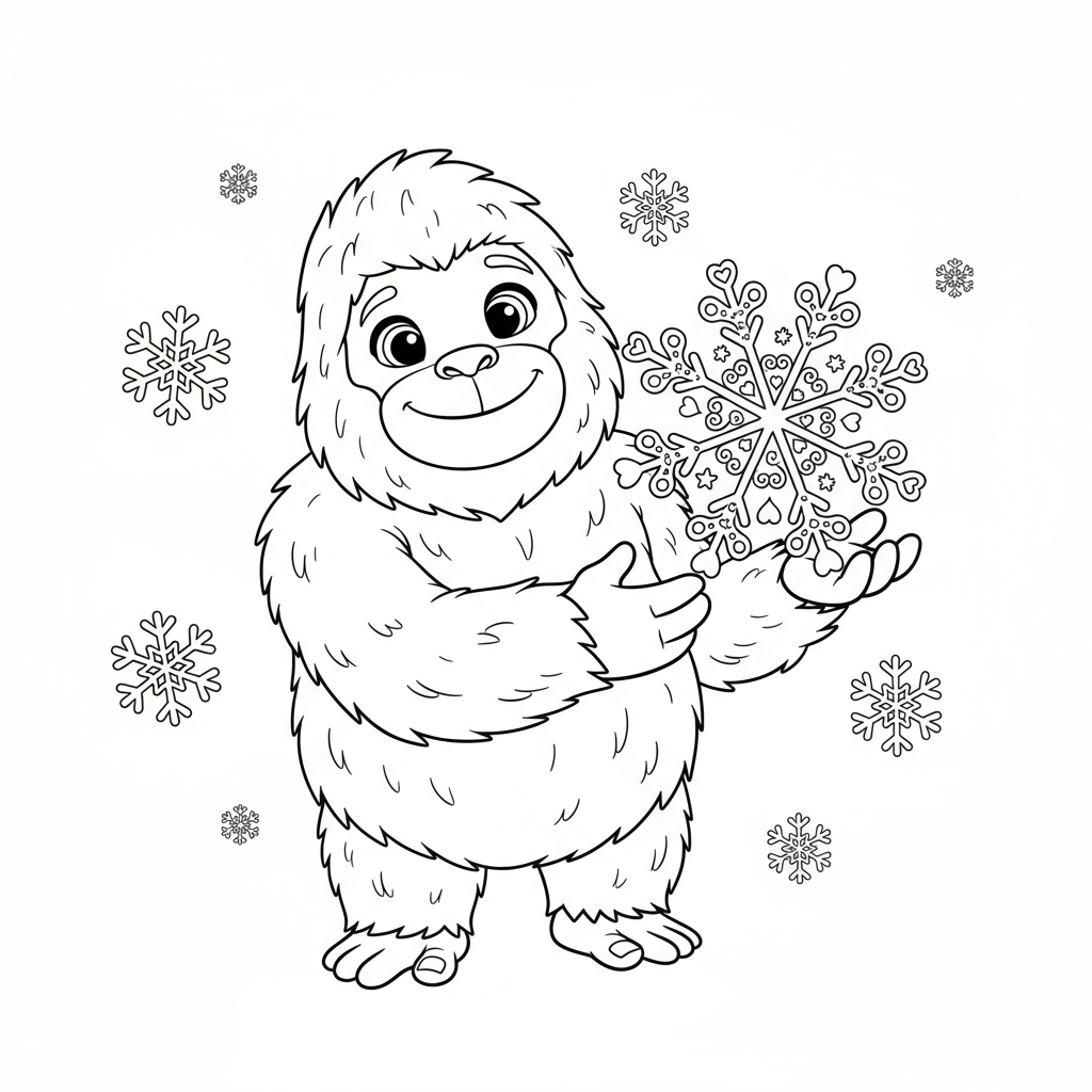 Yeti oferujący płatek śniegu do kolorowania