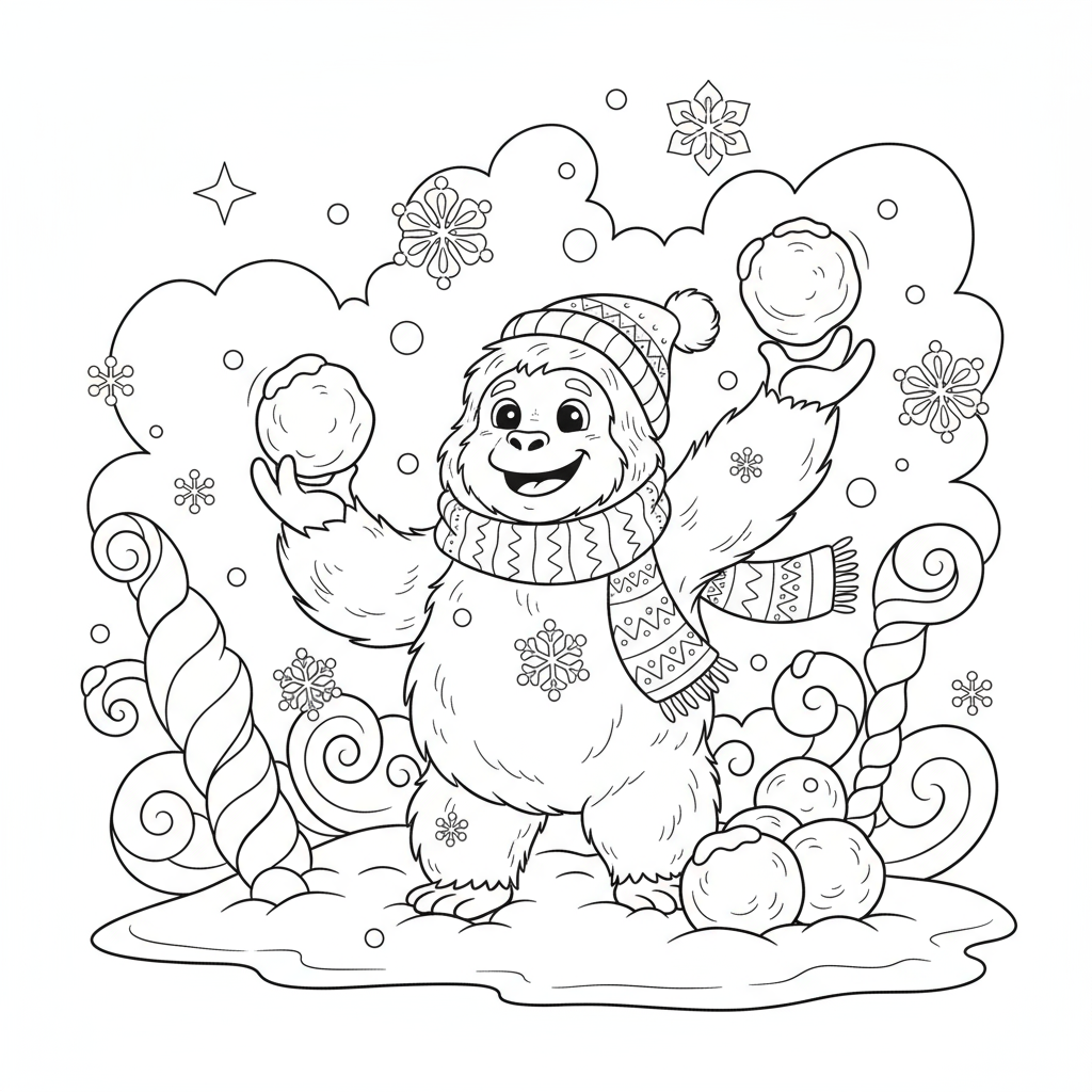 Yeti bawiący się w śniegu do kolorowania