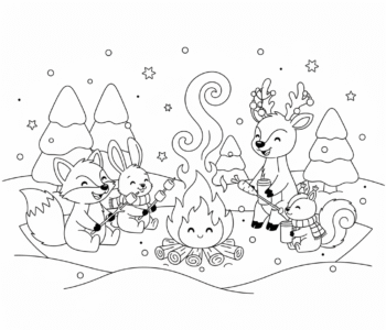 Leśne zwierzęta przy ognisku