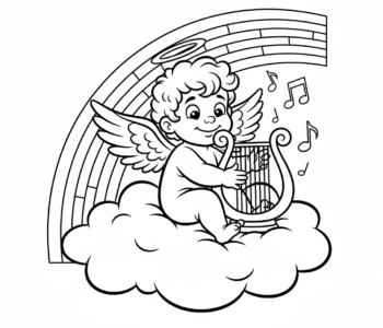 Aniołek z harfą i tęczą