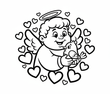 Anioł z ptaszkiem i sercami