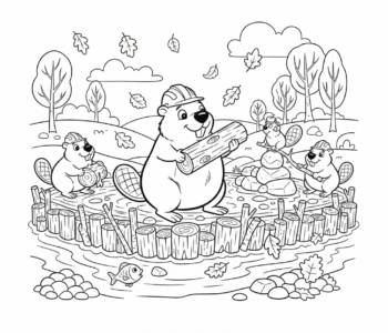 Pracowity bóbr na jesiennej rzece