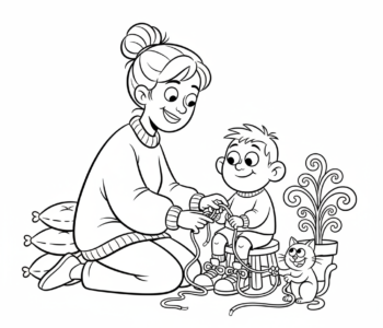 Mama uczy wiązać sznurowadła