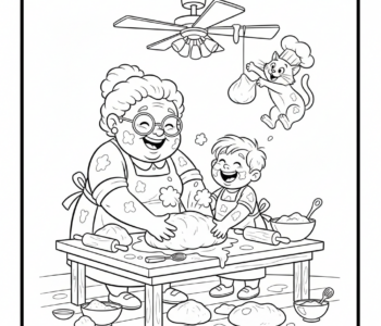 Babcia uczy piec chleb