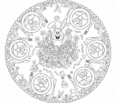 Świąteczny obrus wielkanocny z talerzami, sztućcami i dekoracją stołu, kolorowanka dla dzieci, czarne kontury, białe...