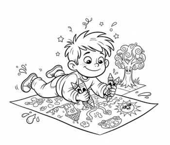 Mały artysta z kredkami