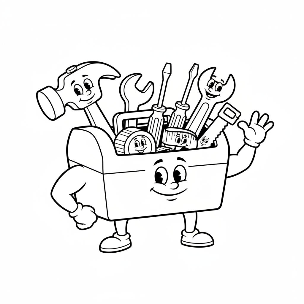 Skrzynka narzędziowa wypełniona różnymi narzędziami (młotek, śrubokręt, klucz), symbolizująca złotą rączkę ta...