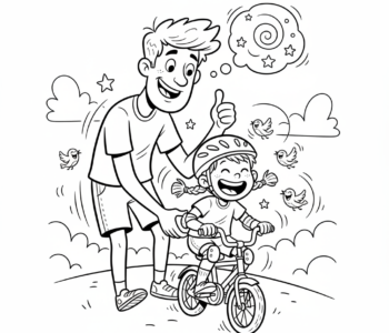 Tata uczy jeździć na rowerze