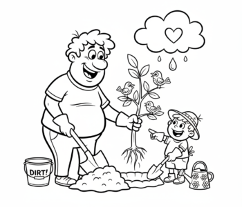 Tata uczy sadzić drzewa