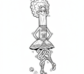 Tradycyjna irlandzka tancerka stepowa ze sztywnym tułowiem i misterną pracą nóg, kolorowanka dla dzieci, czarne kontur...