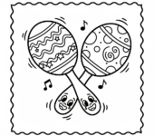 Para marakasów, kolorowych i gotowych do potrząsania w rytm, kolorowanka dla dzieci, czarne kontury, białe tło.