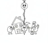 Pion zwisający prosto w dół, używany do określania pionu, black outline, white background, suitable for kids coloring...