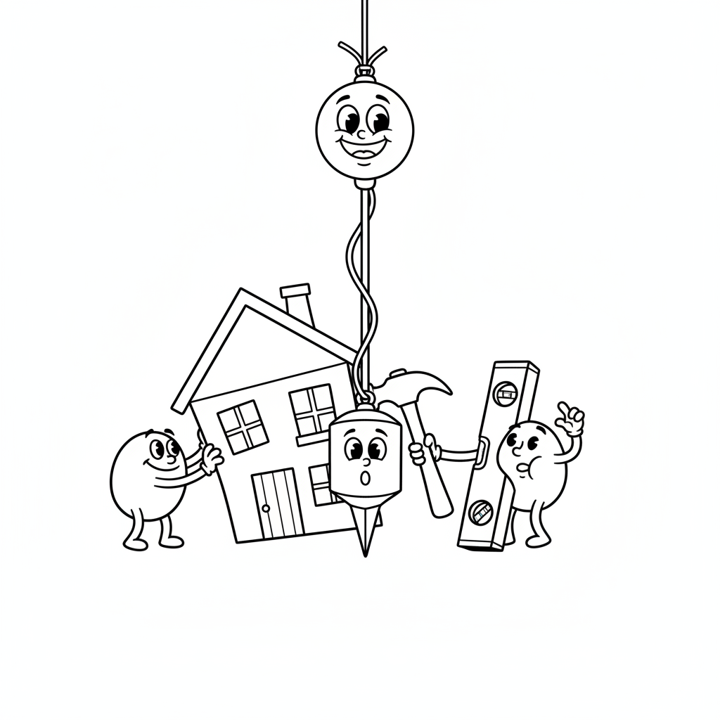 Pion zwisający prosto w dół, używany do określania pionu, black outline, white background, suitable for kids coloring...