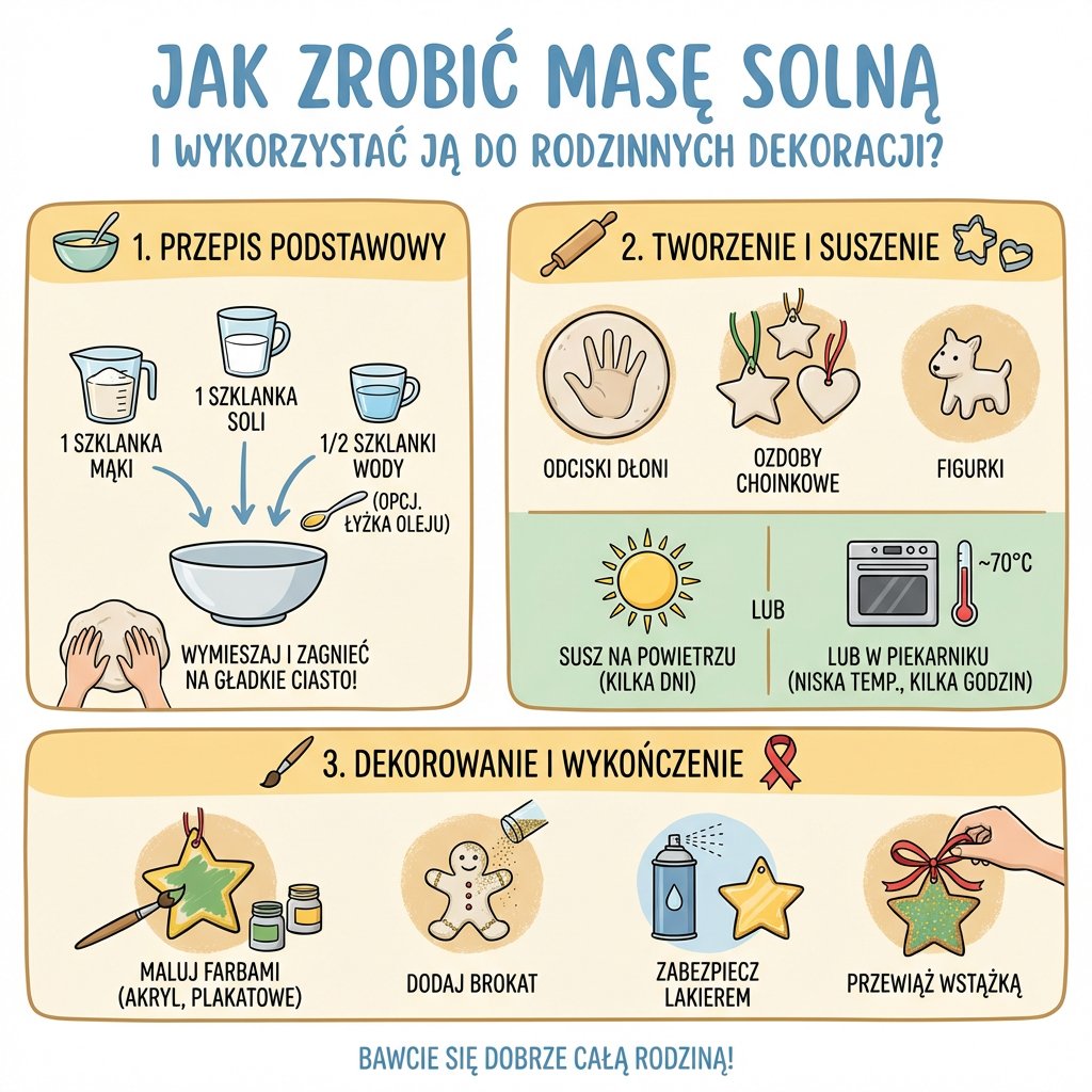 Infografika dla rodziców: prosty przepis na domową masę solną i kreatywne pomysły na wspólne tworzenie świątecznyc...