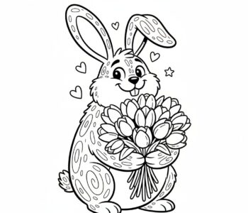 Królik z bukietem tulipanów