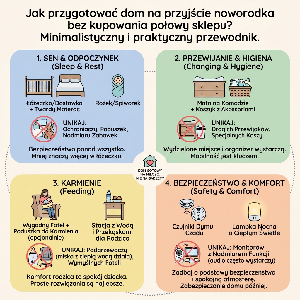 Infografika dla rodziców: Jak przygotować dom na przyjście noworodka w duchu minimalizmu, bez zbędnych zakupów i wyda...