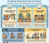 Infografika dla rodziców: jak zorganizować stację poranną z butami i plecakami, by ułatwić dzieciom szybkie wyjście...