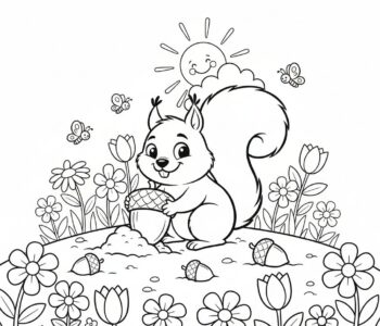 Wiewiórka na kwitnącym polu